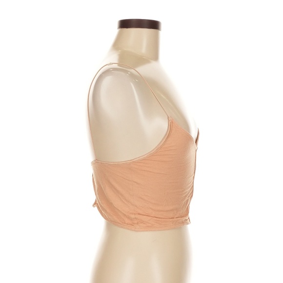 JOAH BROWN Peach Spaghetti Cable Strap Crop Top Ruched Lines Sz Medium / Large - Picture 3 of 11